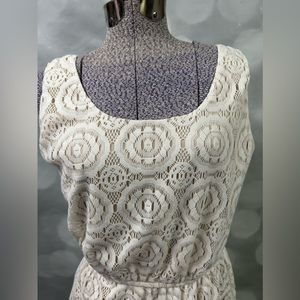 Kalijati cream colored lace over neutral liner‎ dress with crossed back detail